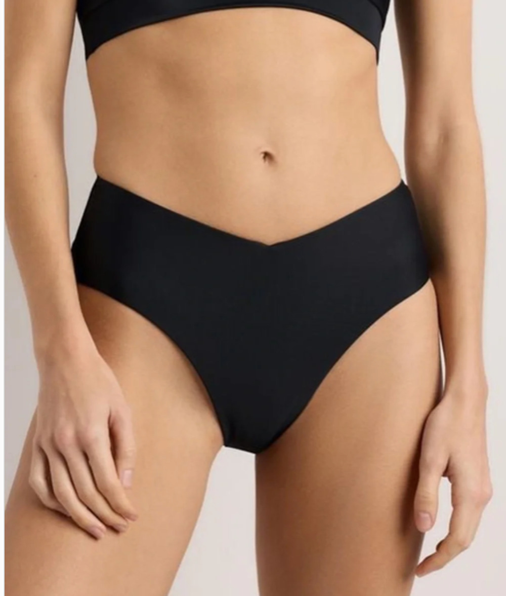 Quince Italian V-Cut High-Leg Bikini Bottom Swim Black Size Small NEW